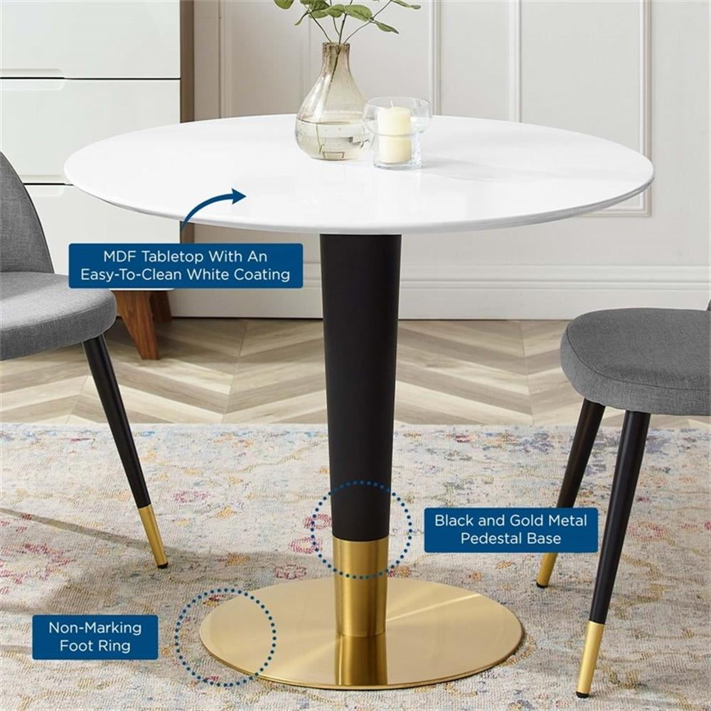 Modway Zinque 35.5" Round Modern Wood/Stainless Steel Dining Table in White/Gold