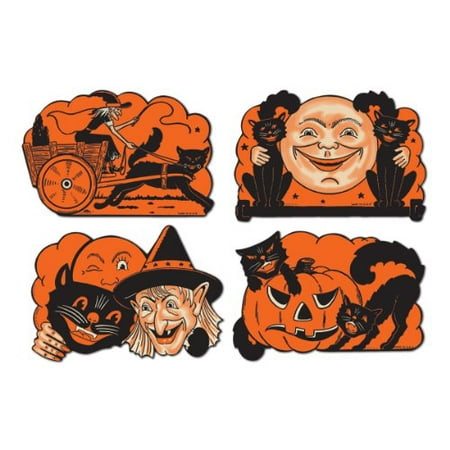 Retro Vintage Halloween Cutouts 9 inch - 4 per pack - Party Decoration