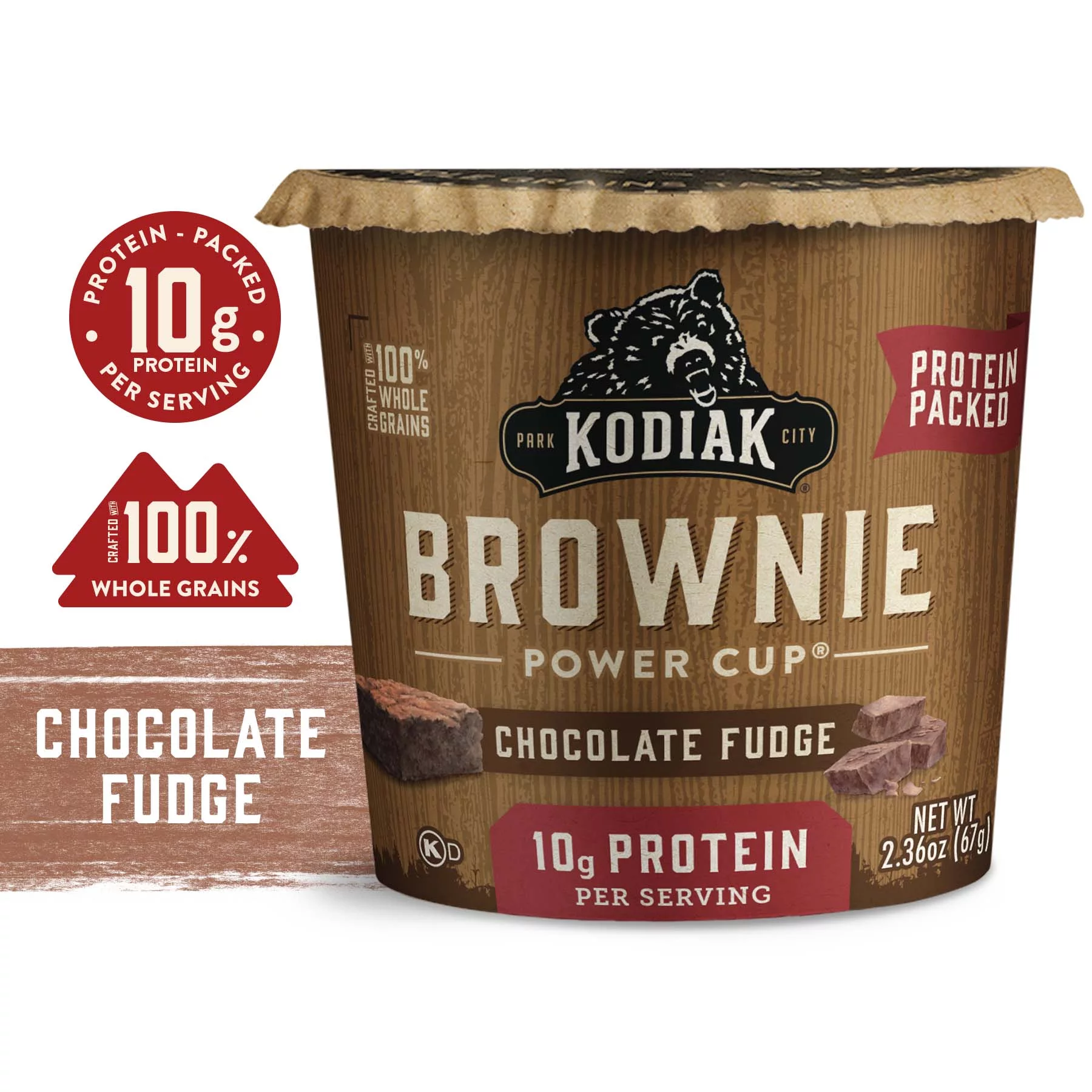(12 pack) Kodiak Protein-Packed Chocolate Fudge Brownie Power Cup, 2.36 oz