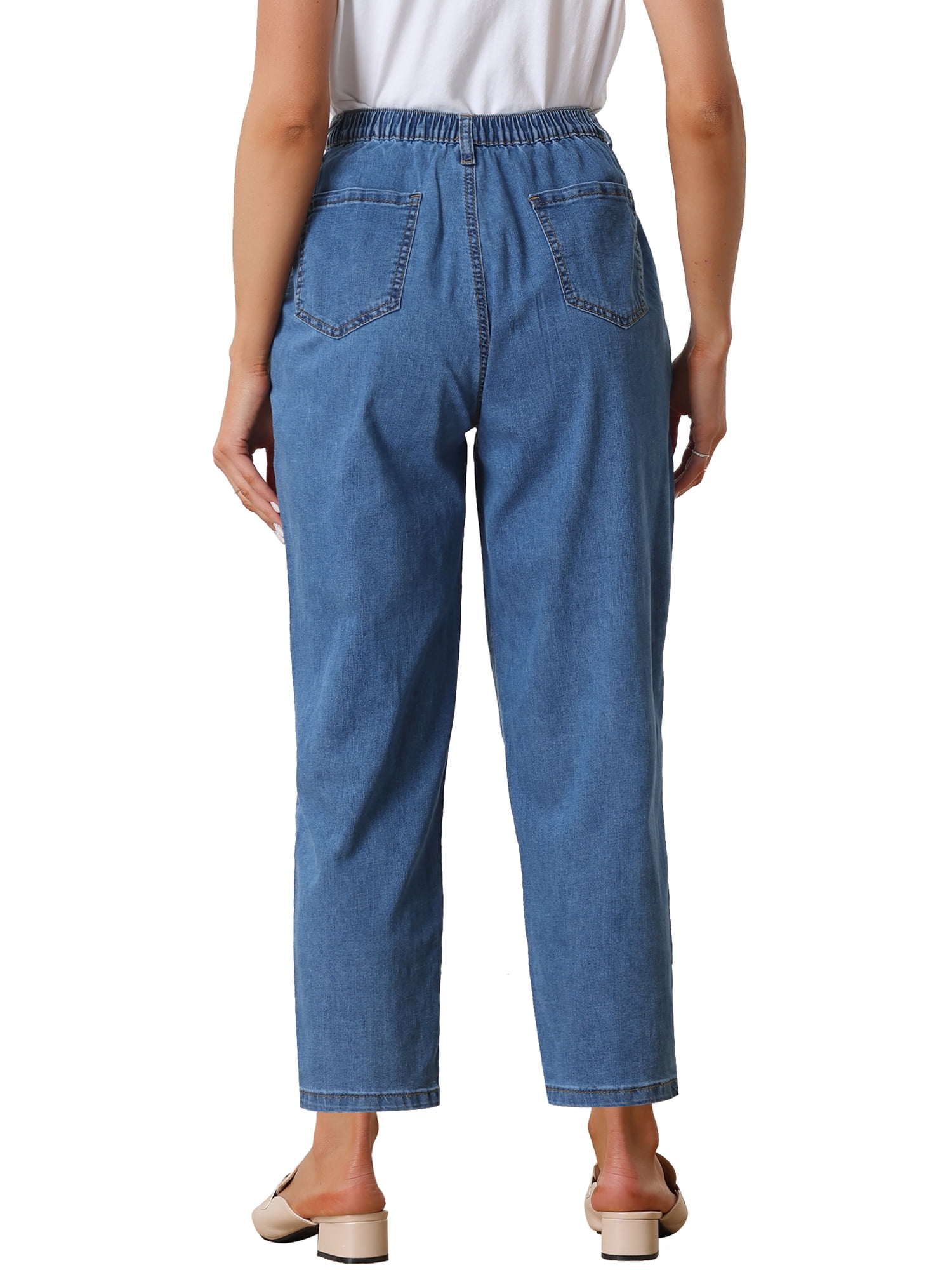 Unique Bargains Women's Casual High Elastic Denim Pants Stretchy Tapered Jeans S Blue