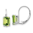thumbnail image 3 of 14K White Gold 7x5mm Emerald Cut Peridot Leverback Dangle Earrings, 3 of 4