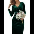 thumbnail image 3 of Vestido Elegante de Terciopelo para Mujer, con Escote en V Profundo, Cruzado A la Cadera, Liso, de Larga, para Fiesta de Noche, Cóctel o Graduación Verde Oscuro L, 3 of 9