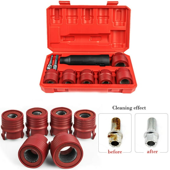 9Pcs Car Wheel Stud Cleaner Tool Screw Nuts Rust Removal Brush Cleaning 12-28mm