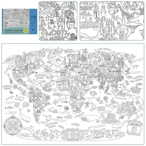 FFIY Super Painter Giant Coloring Doodle Poster Oversize World Map