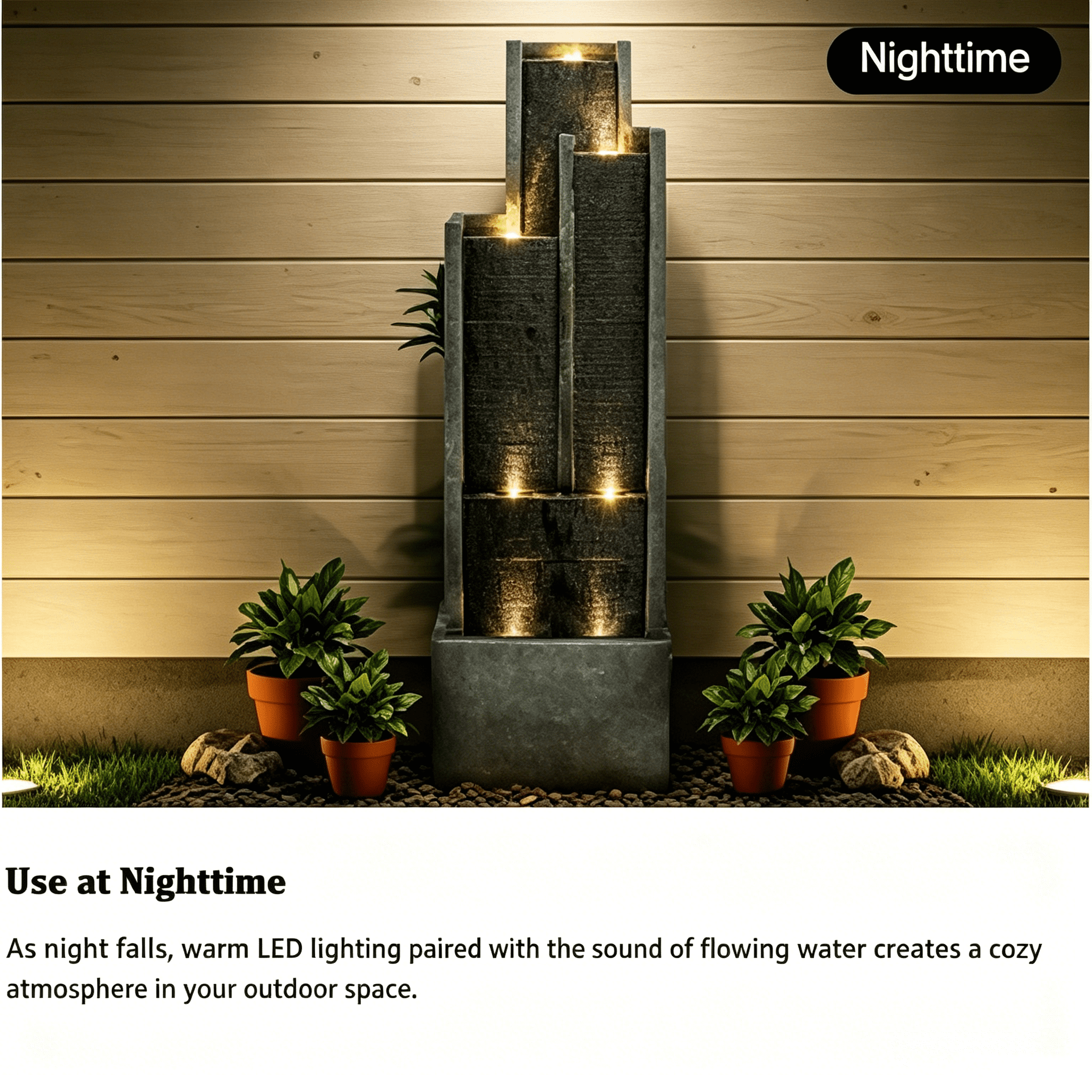 Tammesy 4-Tier 50.7" LED Waterfall Fountain Outdoor Waterfall Feature Water Fountains for Patio Art Garden Decor