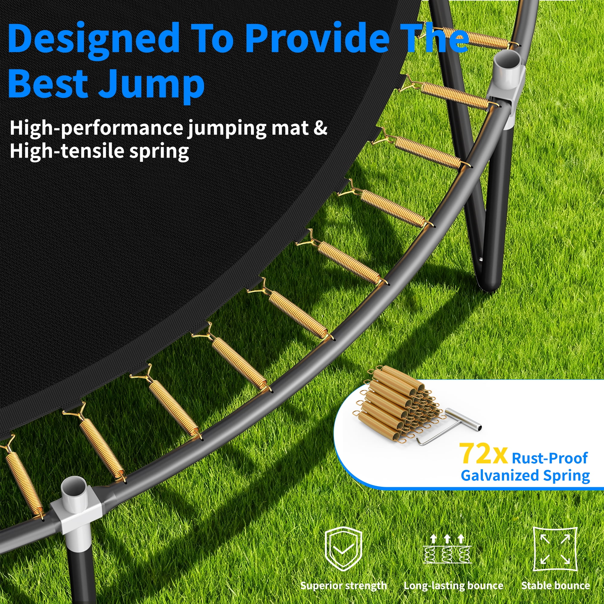 Outdoor Trampoline,Fashionsport Outfitters 10FT/12FT/14FT /16FT Round Trampoline with LED Lights, Recreational Backyard Trampolines Anti-Rust for Kids and Adults with Net and Ladder