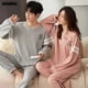 thumbnail image 2 of Conjunto de pijama de algodón de manga larga para hombre y mujer, ropa de dormir con cuello redondo, a la moda, otoño e invierno, novedad, 2 of 4