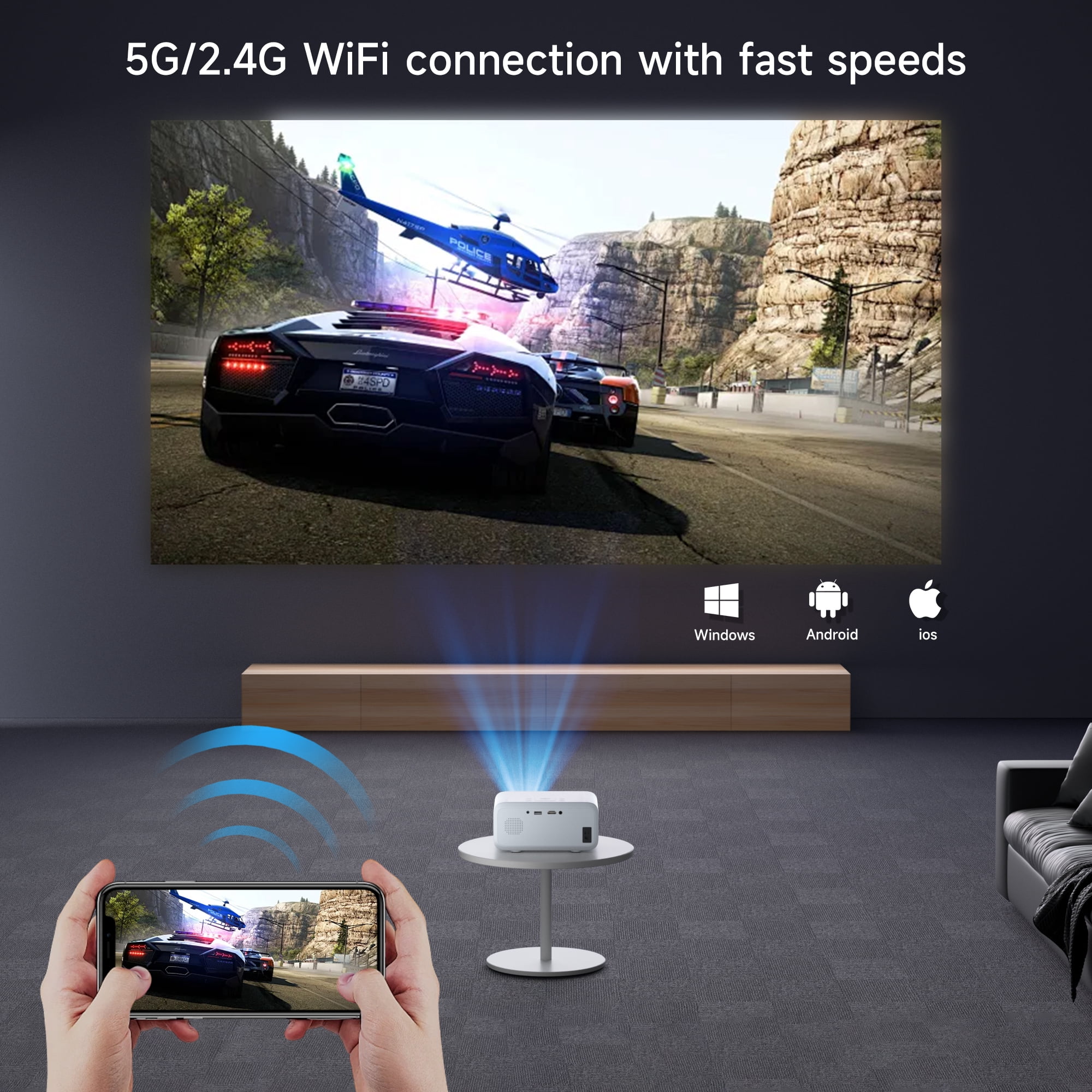 Visulapex Projector 4K 1080P Support, Mini Projector with WiFi and Bluetooth, Outdoor Movie Projectors