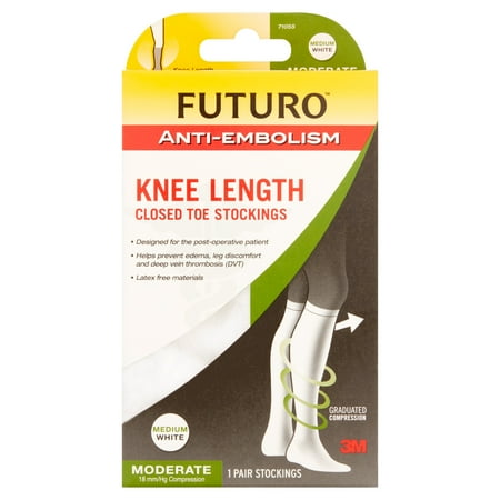 FUTURO Anti-Embolism Stockings Knee Length Closed Toe - Medium Regular - White