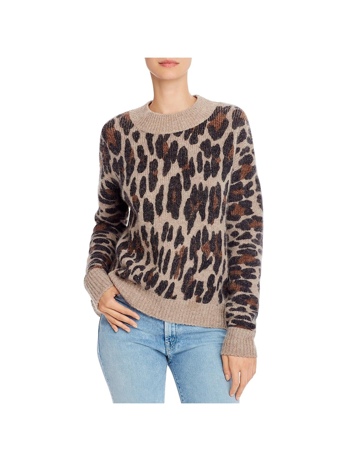 leopard puff sleeve wool blend cardigan