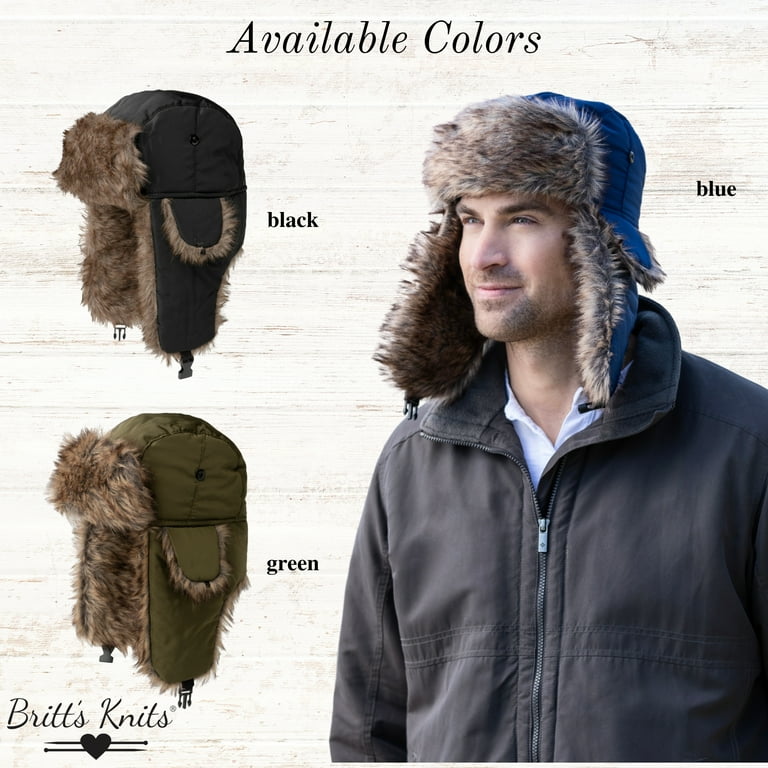 Britt's Knits Aviator Hat Faux Fur Winter Trapper Hat with Ear