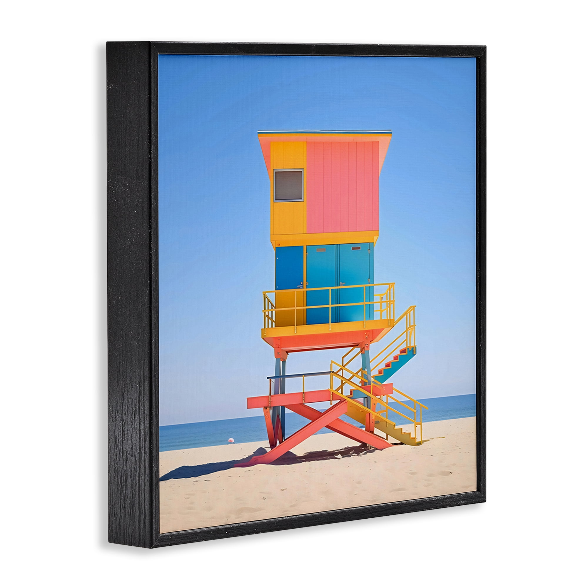 Stupell Industries Deco Lifeguard Tower on Beach Black Framed Giclee Art, design by Creative Studio