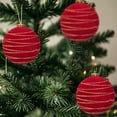 thumbnail image 6 of Zawou 12CM Red Velvet Painted Christmas Balls Set of 4, Flocking Circle Design Hanging Ornaments for Tree Decoration and Holiday Displays, 6 of 6