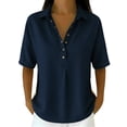 thumbnail image 2 of Denim Shirt Women Button Down Collared Short Sleeve Jean Shirt V Neck Tunic Denim Top Retro Dressy Casual Jean Blouse, S-3XL, 2 of 5