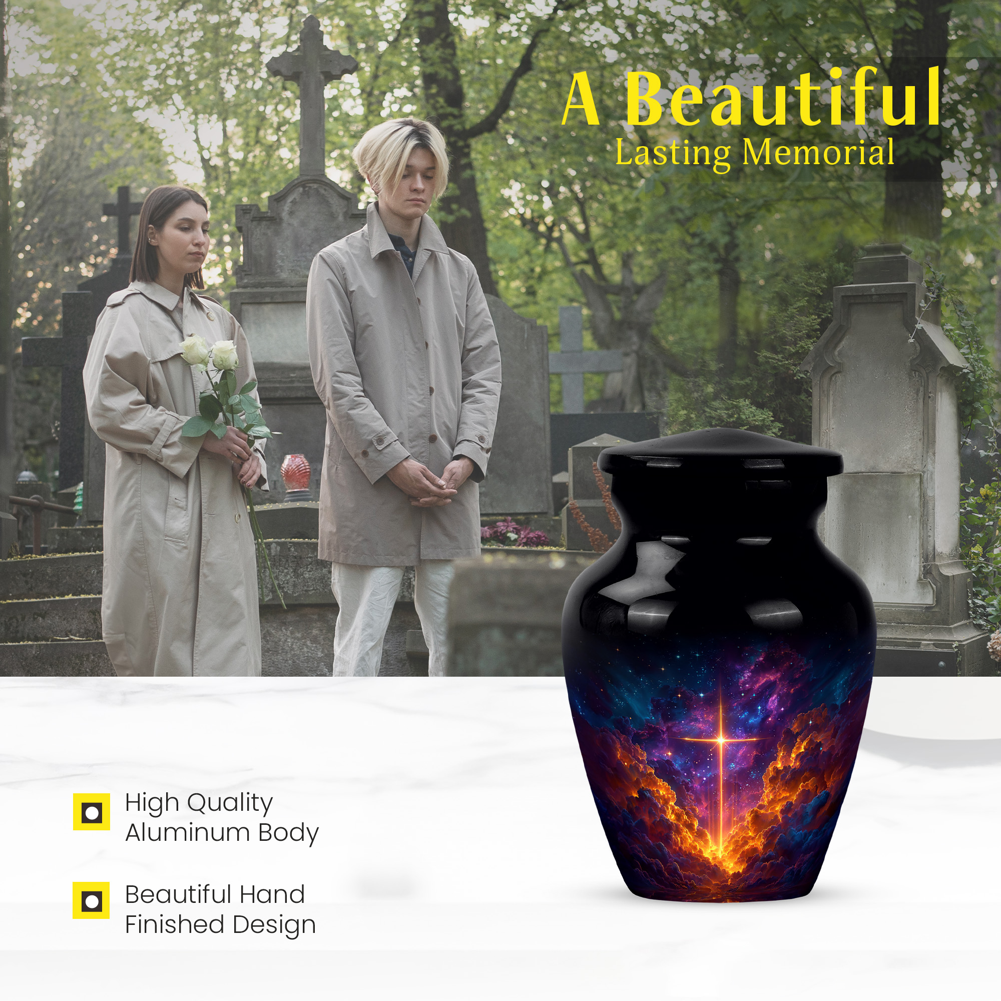 MUKTIVE Cross Tiny Burial Urns for Human Ashes Adult Man, Mini Black Cremation Urns for Adult Ashes Women, Tiny Purple Galaxy Memorial Urn for Mom, Decorative Funeral Urn for Dad, 3 Inch