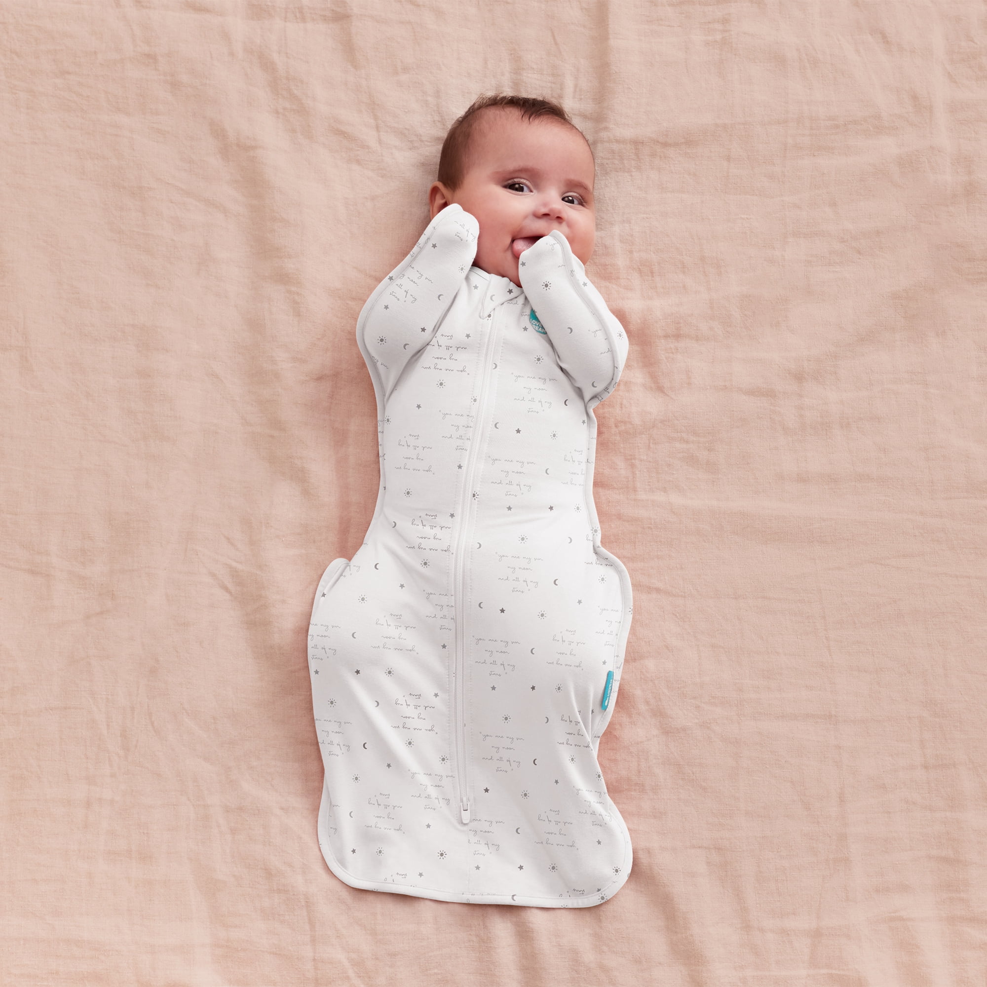 Love to Dream Swaddle Up LITE Cotton 0.2 TOG Baby Sleep Sack, Arms Up Design, Twin Zipper, Newborn 5-8.5 lbs, You are My White