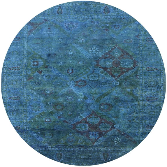 Ahgly Company Indoor Round Mid-Century Modern Blue Ivy Blue Oriental Area Rugs, 5' Round