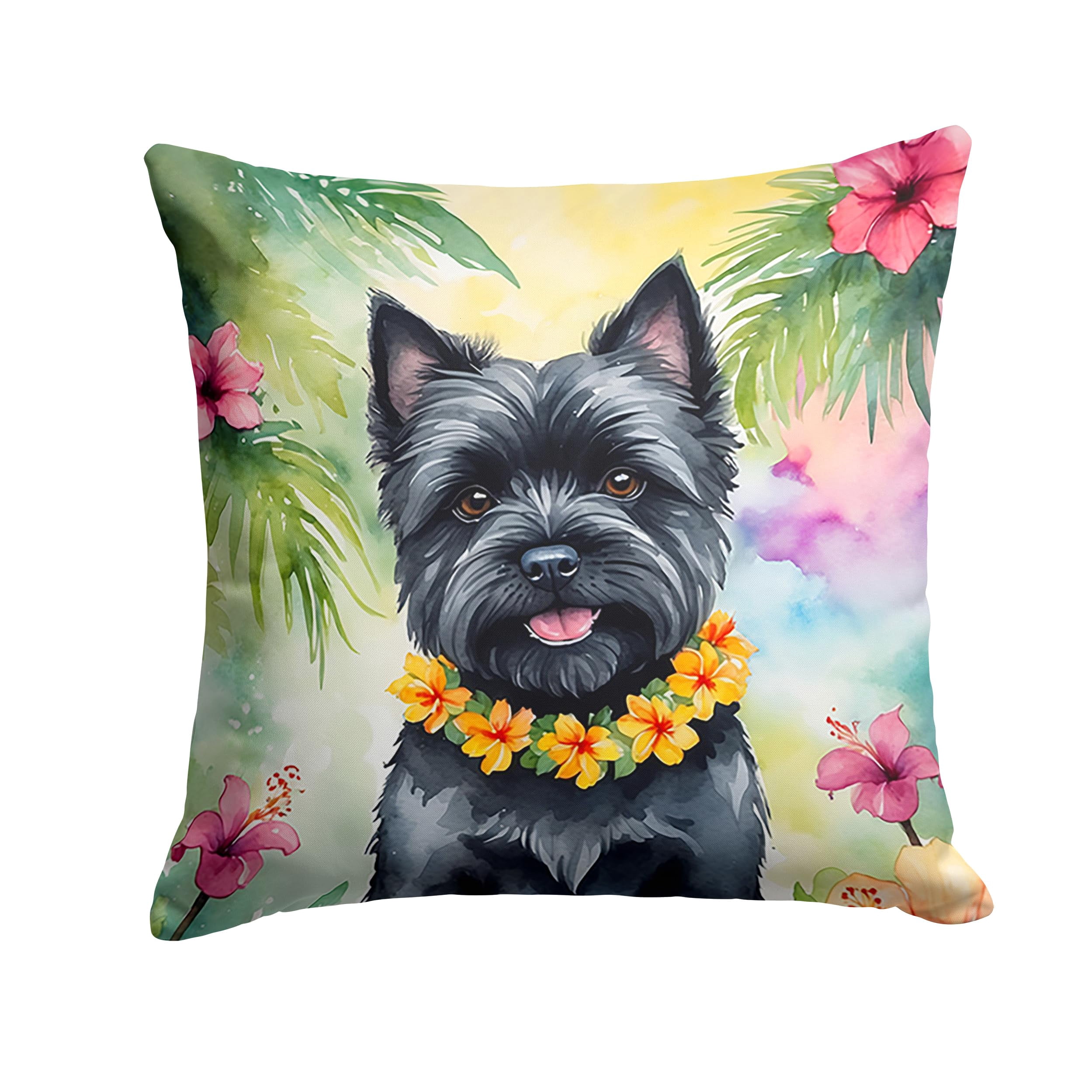 Boston Terrier Luau Throw Pillow 14 in x 14 in