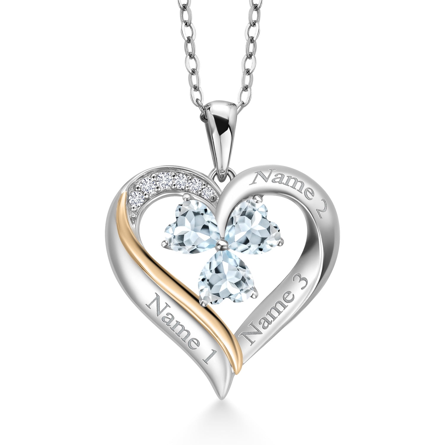 Gem Stone King 1.29 Ct Sky Blue Aquamarine G/H Lab Grown Diamond 925 Silver and 10K Yellow Gold Pendant with Chain