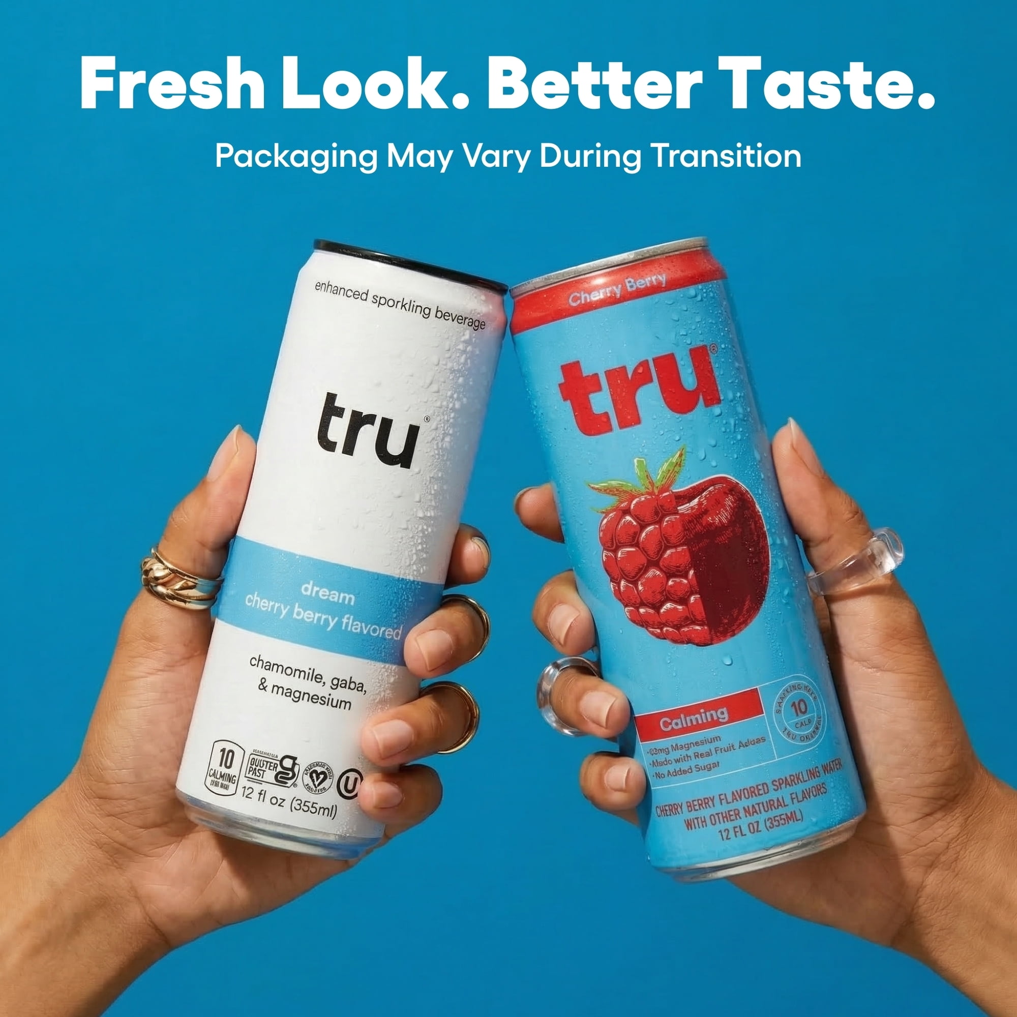 Tru Calming Drink Variety Pack, Magnesium Glycinate Sparkling Water with Real Fruit Juice, 3 Flavors, Caffeine Free, No Added Sugar, Keto, Vegan, Kosher, Gluten Free, 12 Fl Oz (Pack of 12)
