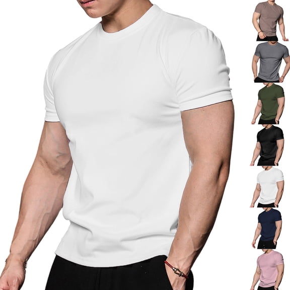 Gym Workout Men's Soft thermal Short Sleeve Crewneck T-Shirt 4-Way Stretch Breathable with Stitch Wrinkle Resistant Top Size 3XL White