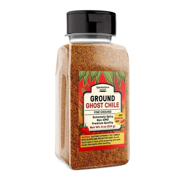 Unpretentious Ground Ghost Chile Pepper, 8 oz, Extremely Hot & Spicy, 500,000   SHU, Bhut Jolokia Chile Peppers