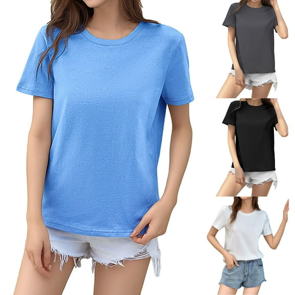 Tops for Women Short Sleeve Blouses Crew Neck Casual Loose Summer Workout Basic Tee Shirts