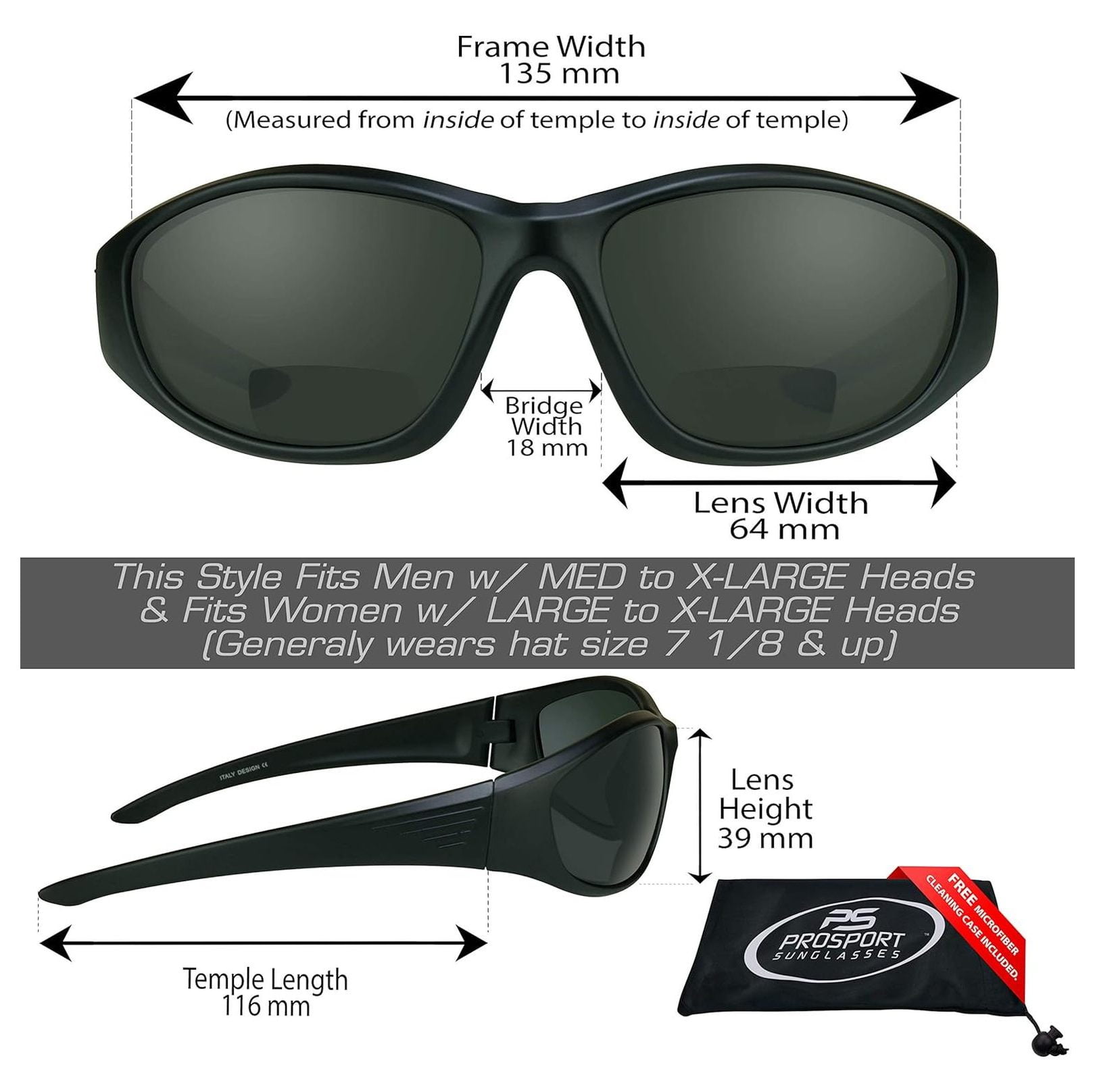 Polarized Bifocal Sunglasses Readers for Men Women Full Sport Wrap Frame Fishing Boating Beach Matte Black Smoke +2.50 Anti Glare Lenses