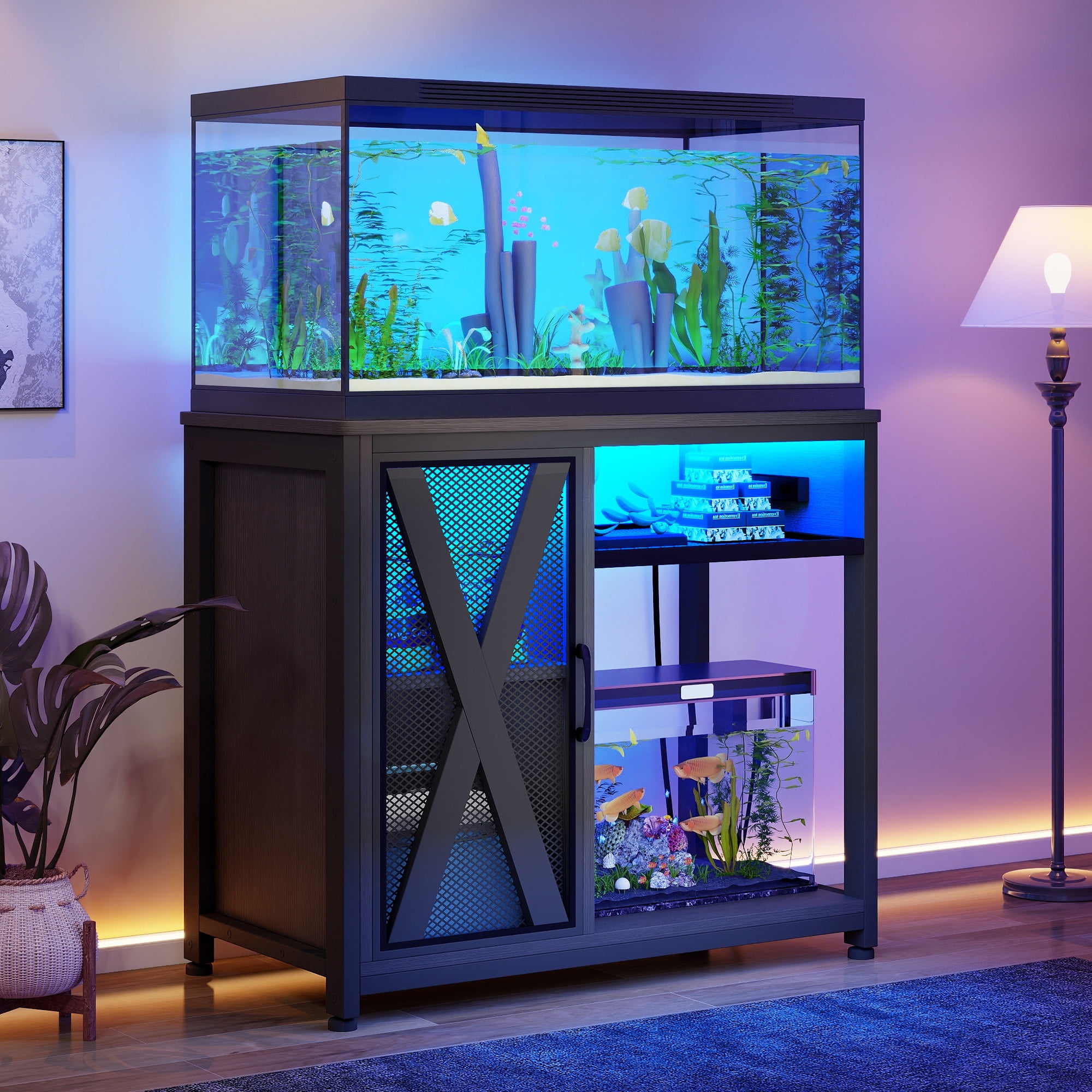 Uforic 40-50 Gallon Fish Tank, Aquarium Stand with Power Outlets and LED Light, 680LBS Capacity, Black