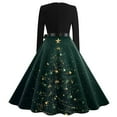 thumbnail image 4 of Women's Casual Fashion Printed Retro Square Neck Long Sleeve Dress with AI Christmas Theme, Fall and Winter Dress for Casual and Party Occasions, Soft Fabric,Dark Green,L, 4 of 4