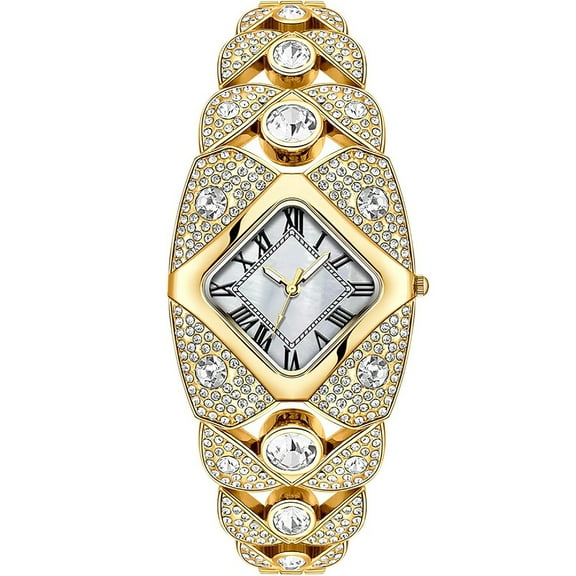 Women's Luxury Analog Wrist Watch Rhombic Square Rhinestone Bracelet Roman Numerals Dial Quartz Watches