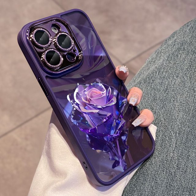 Funda de teléfono con protección de lente de diamante púrpura brillante para iPhone 14, 13, 12, 11 Pro Max Plus, resistente a caídas, resistente a la suciedad Fivean unisex