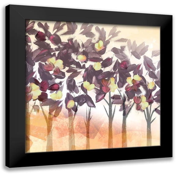 Northern Lights 12x12 Black Modern Framed Museum Art Print Titled - Pink Trees dark