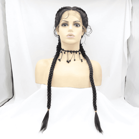 2 Twist Braided Lace Front Wigs For Women Black Color Braids Wig with Baby Hair Heat Resistant Fiber Wigs 30 Inch (2 Twists/blonde)