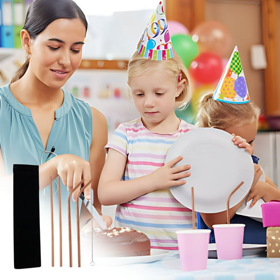 PRETXORVE Kitchen Supplies 304 Color Metal Stainless Steel Straws Portable Set Reusable Bar Drinks Milk Tea Straws 5pc