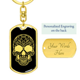 thumbnail image 3 of Calavera Mexican Sugar Skull 9 Stainless Steel or 18k Gold Premium Swivel Dog Tag Keychain, 3 of 16