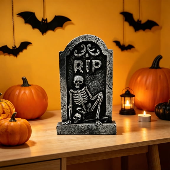 Halloween Tombstone Resin Ornament Tabletop Decor Graveyard Style Home Accent for Mantel Shelf Porch Display(Gray A)