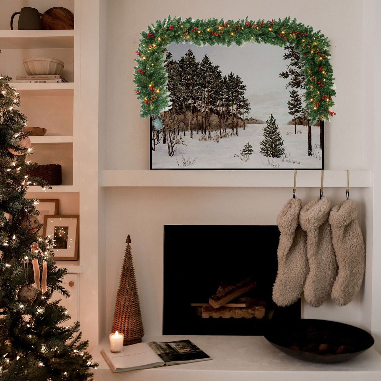 Guirlande De Noël Pour Porte Extérieure - Avec Lampe à Huile, 40x40 Cm - Décoration Murale Festive - 13