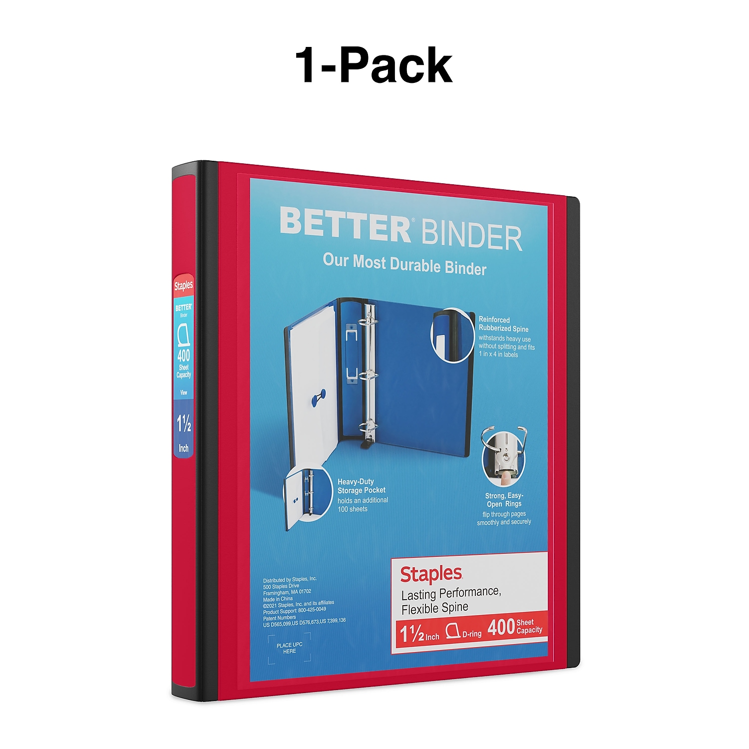 Staples 1.5" 3-Ring Better Binder Red photo 6
