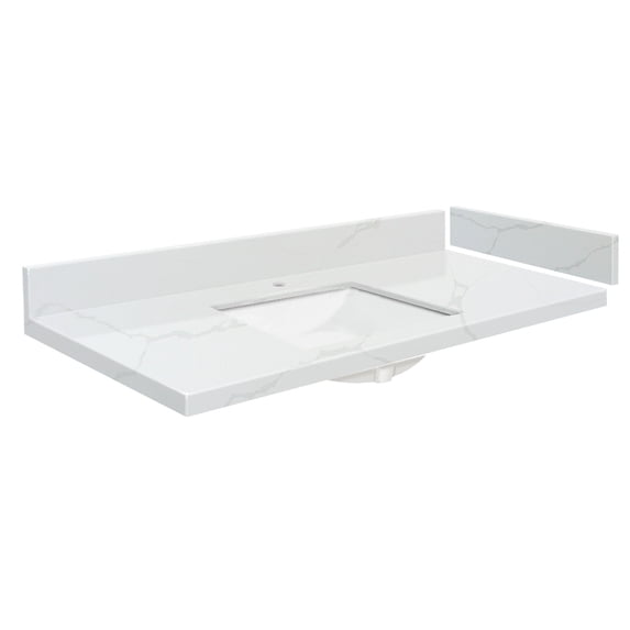 Transolid VT24.75x22-1KU-6F-A-W-1 24.75 in. D Quartz Vanity Top with Single Hole and Rectangular Undermount Sink, Calacatta