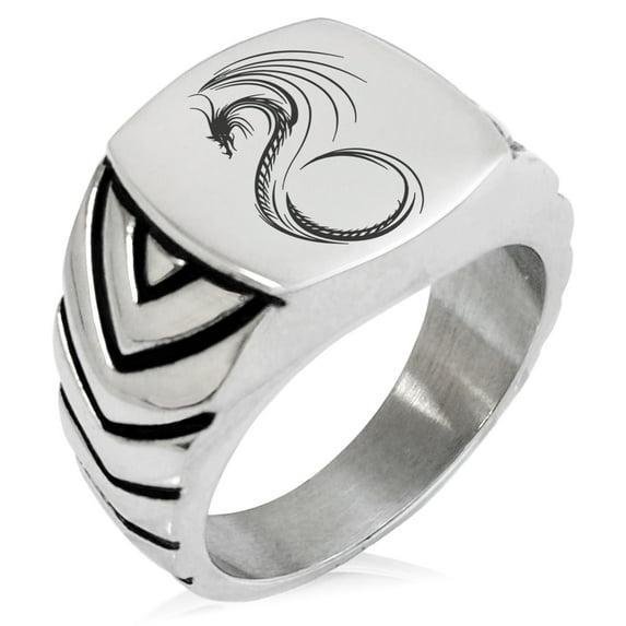 Stainless Steel Serpentine Dragon Chevron Pattern Biker Style Polished Ring