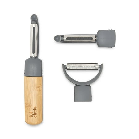 

Full Circle Peel Good Replaceable Head Veggie Peeler Set - Includes Julienne Straight & Serrated Blades- Bamboo Handle