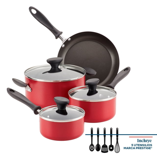 Juego de cocina 12 Pzs. Farberware Reliance. Aluminio antiadherente cerámico. Rojo