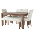 thumbnail image 6 of 6-Piece Dining Set: Rectangular Wood Table with 4 Upholstered Chairs & Bench, Walnut Finish, Seats 6, Modern Design for Dining Room/Living Room, 6 of 37