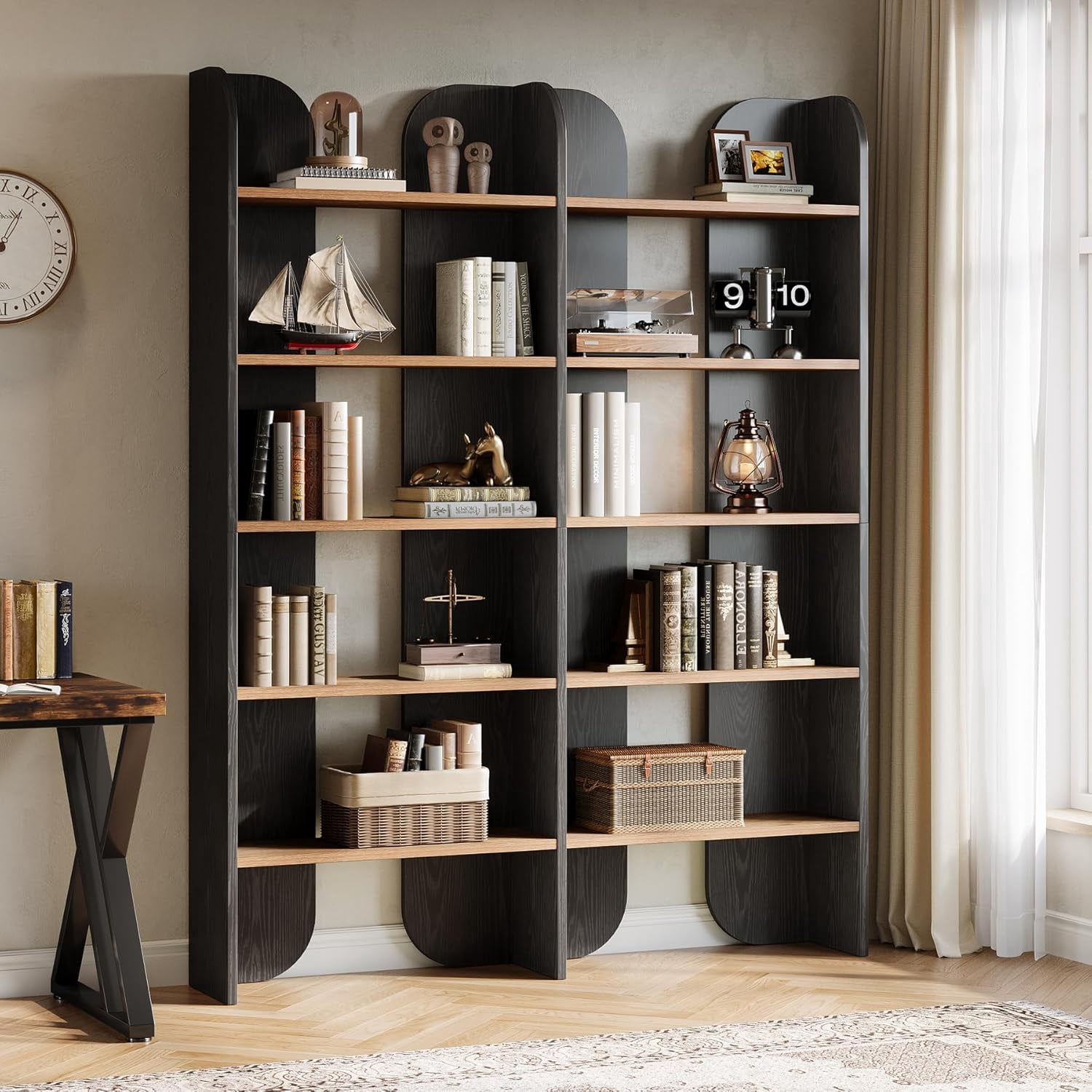 Tribesigns 5-Tier Farmhouse Bookshelf, 70.87-Inch Tall Double Wide Bookcase with Open Shelves