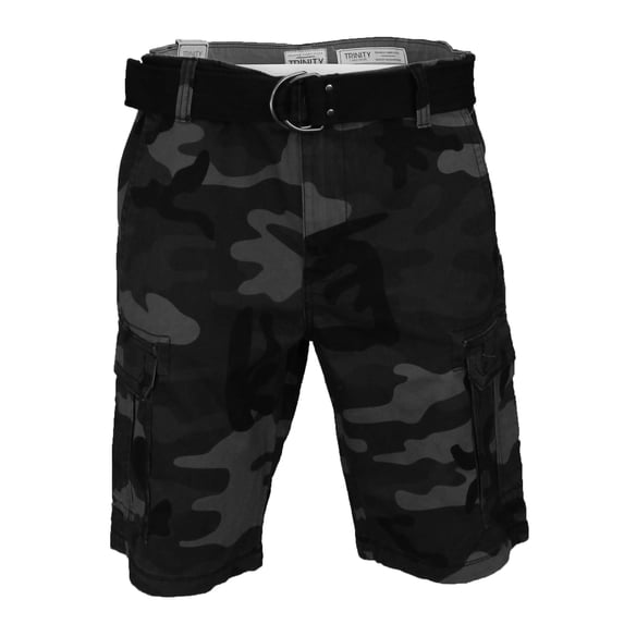 TRINITY Men's Belted Cargo Shorts (Black Camo, 32)