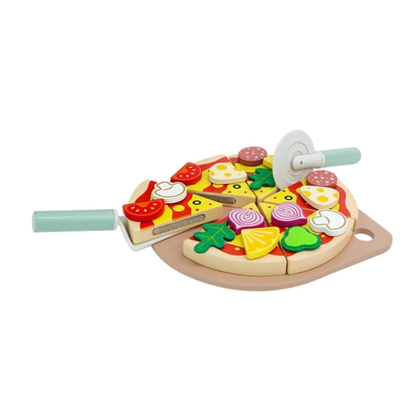 Juego de simulación de pizza, juego de comida para jugar, accesorios de cocina, juguetes de pizza de madera, juguete de comida para cortar, para
