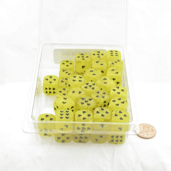 Yellow Cirrus Dice with Black Hearts D6 16mm (5/8in) Pack of 50 Wondertrail