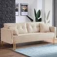 thumbnail image 2 of TUANLUO 70"L Living Room Velvet Sofa, Couches and Sofaes, Mid-Century Velvet Upholstered Sofa with 2 Pillows and Gold Metal Legs, Sofa Furniture for Living Room Apartment Office, Beige, 2 of 10