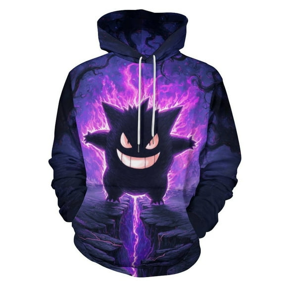 Gengar Hoodies for Men Women 3D Print Pullover Novelty Hooded Sweatshirt Hoodies with Big Pockets S